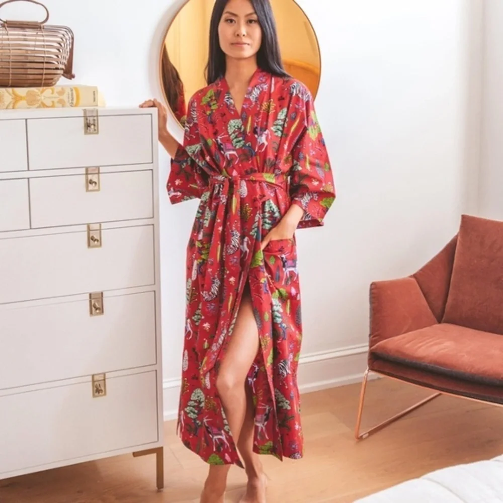 NWT Anthropologie Printfresh Antelope's Forest Robe SM/M